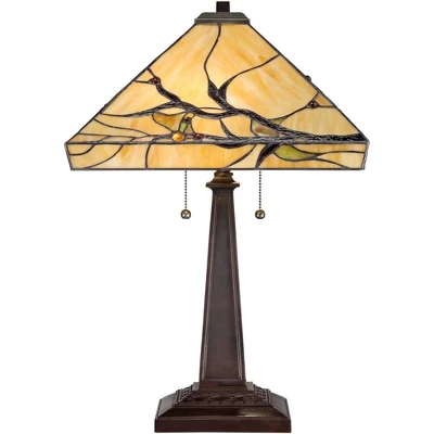 Robert Louis Tiffany Budding Branch Mission Table Lamp 24" High Bronze With Table Top Dimmer Art Glass Square Shade For Bedroom Living Room Bedside - Image 4