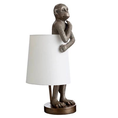 Standing Antique Brass Monkey Table Lamp With Shade Blue - StyleCraft - Image 4