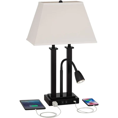 Possini Euro Design Deacon Modern Desk Table Lamp 26" High Black With USB And AC Power Outlet In Base LED Reading Light Oatmeal Shade For Office Desk - Image 2