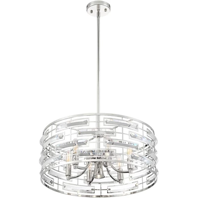Possini Euro Design Smart Polished Nickel Chandelier 20" Wide Modern Drum Clear Crystal 6-Light Fixture For Dining Room House Foyer Kitchen Island - Image 5