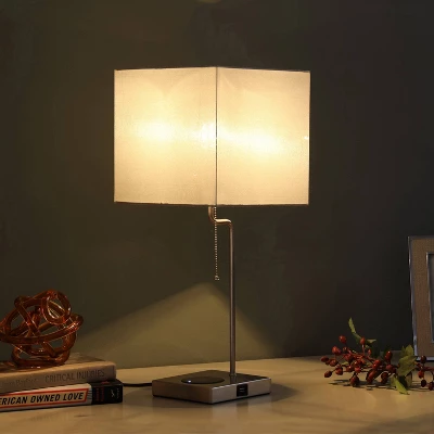 21.5" Modern Metal Table Lamp With USB Charging Port Gray - Ore International - Image 3