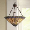 Robert Louis Tiffany Bronze Pendant Chandelier 20" Wide Rustic Peacock Stained Art Glass 3-Light Fixture For Dining Room House Kitchen Island Entryway