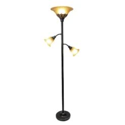 Torchiere Floor Lamp With 2 Reading Lights And Scalloped Glass Shades Restoration Bronze - Lalia Home