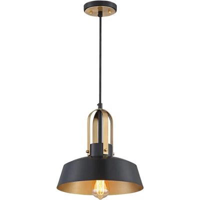 Possini Euro Design Black Warm Brass Mini Pendant Lighting Fixture 12" Wide Farmhouse Rustic For Dining Room House Home Kitchen Island High Ceilings - Image 5