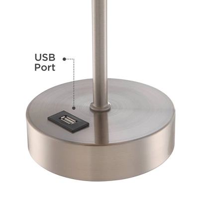 360 Lighting Justin Modern Accent Table Lamps 18" High Set Of 2 Silver With USB Charging Port And Table Top Dimmers White Shade For Bedroom Home Desk - Image 4
